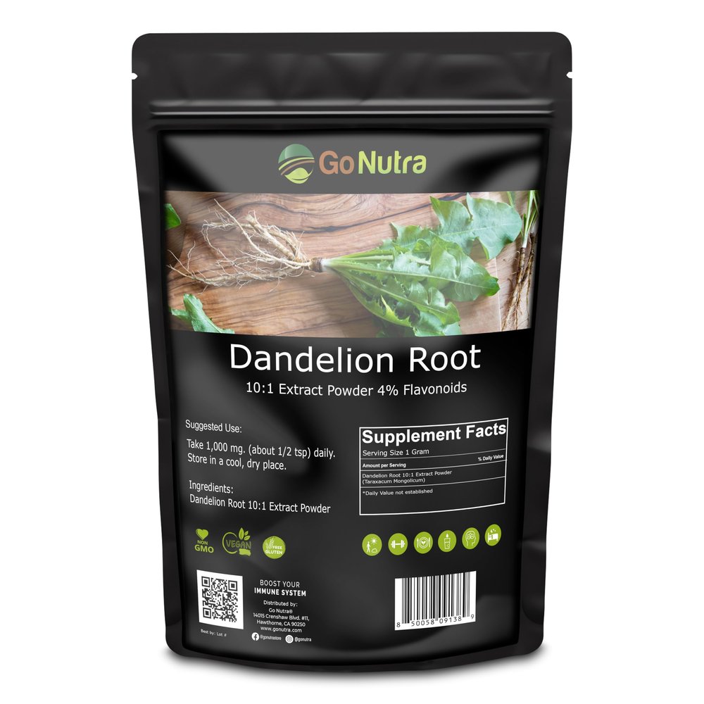 Go Nutra Dandelion Root Powder for Tea, Coffee & Beverages | Concentrated 10:1 Dandelion Root Extract Powder, Caffeine Free | No Added Ingredients | Non-GMO, Vegan | 8 oz