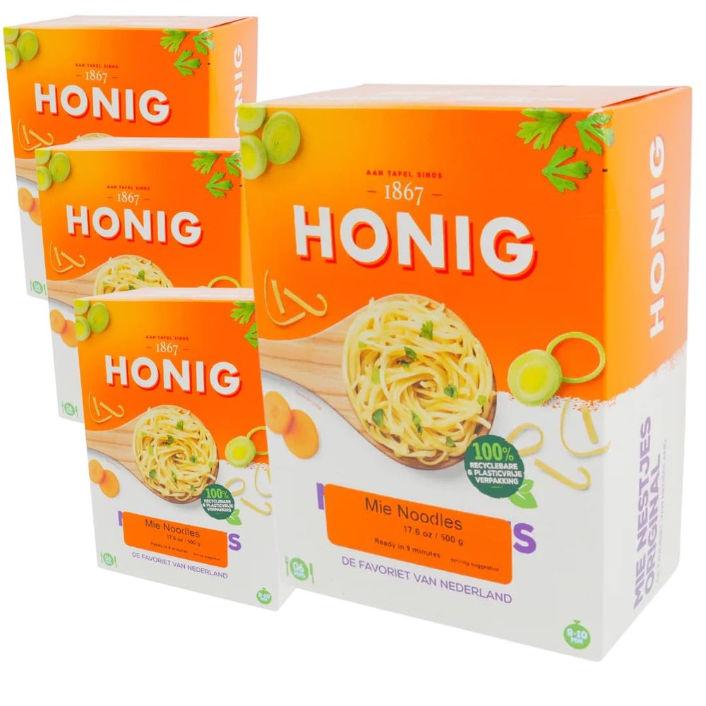 Mie Noodles 500g Box Quick Cooking Pasta for Tasty Meals, 4 Packs, 17.6 oz Each
