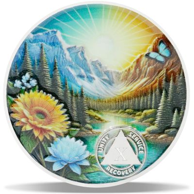 10 Year Serenity Bloom Sobriety Coin Journey into Serenity NA Medallion Spiritual Token for Recovery & Clean Time Empowering NA AA Chips Gift for Men & WomenNickel Finish