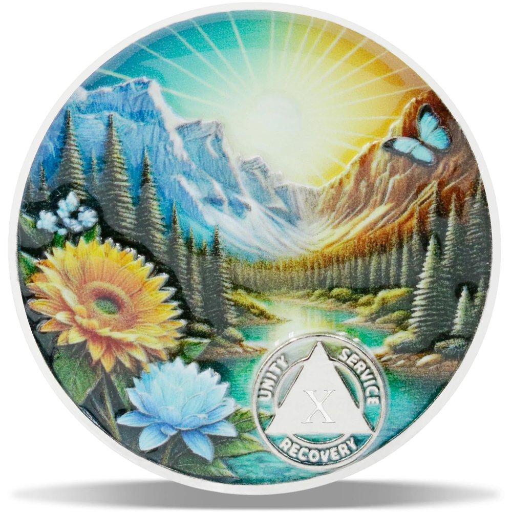 10 Year Serenity Bloom Sobriety Coin Journey into Serenity NA Medallion Spiritual Token for Recovery & Clean Time Empowering NA AA Chips Gift for Men & WomenNickel Finish