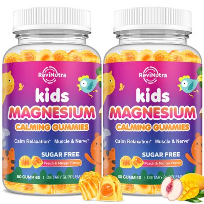 2 Pack Kids Magnesium Glycinate Gummies - Magnesium for Kids Adults with L-Theanine, Chamomile, Licorice, Vitamin D, B6 for Sleep, Relaxation, Brain & Muscle - Sugar Free Peach & Mango