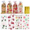 Aubeco 120Pcs Christmas Treat Bags, 10.8 x 4.8 Inches Clear Cellophane Candy Bags with Gold Twist Ties for Party, Snacks, Cookie Packing (Santa, Snowflake) view 1