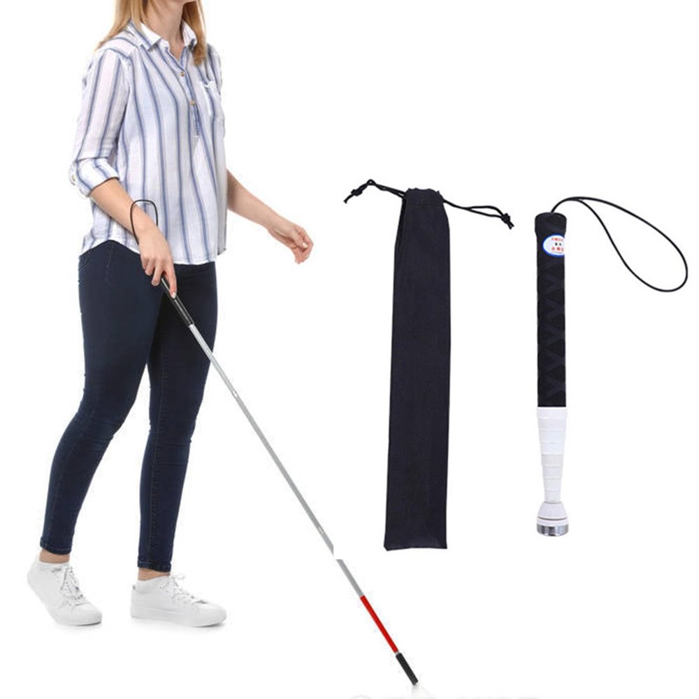 Reflective Telescopic Blind Cane with 2 Tips, Shockproof Guide Cane Portable Walking Stick for The Blind Visually Impaired People Elderly Old Men