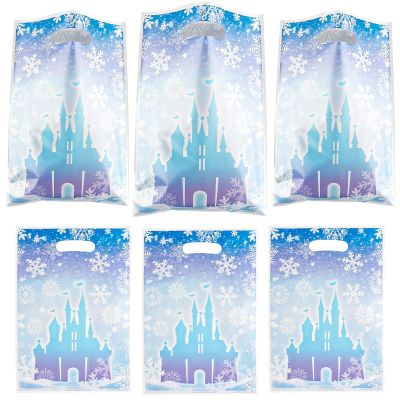 30 PCS Winter Castle Snowflake Party Gift Bags with Handles,Reusable Snack Treat Goody Candy Bag,Christmas Holiday Party Favor Bags for Presents, Birthday & Winter Celebrations