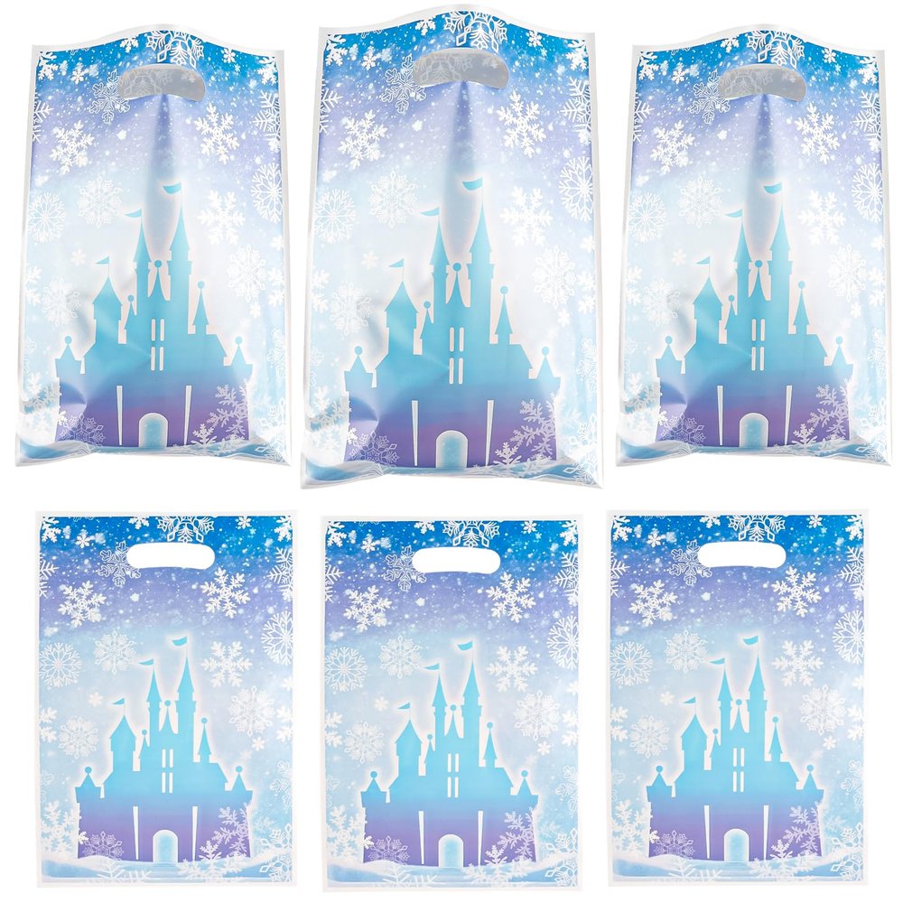 30 PCS Winter Castle Snowflake Party Gift Bags with Handles,Reusable Snack Treat Goody Candy Bag,Christmas Holiday Party Favor Bags for Presents, Birthday & Winter Celebrations