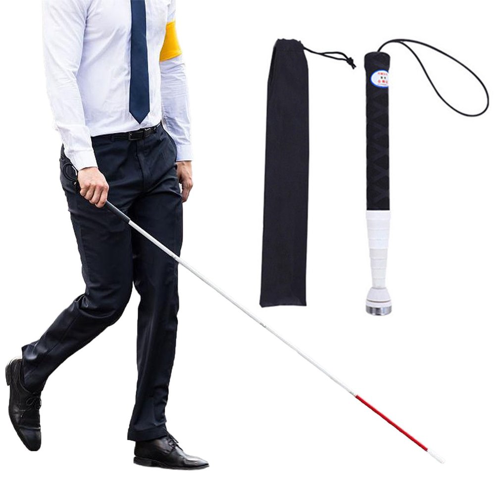 118cm/128cm/138cm Telescopic Blind Cane with 2 Tips, Anti Slip Shockproof Blind Reflective Cane for Visually Impaired People Walking Stick