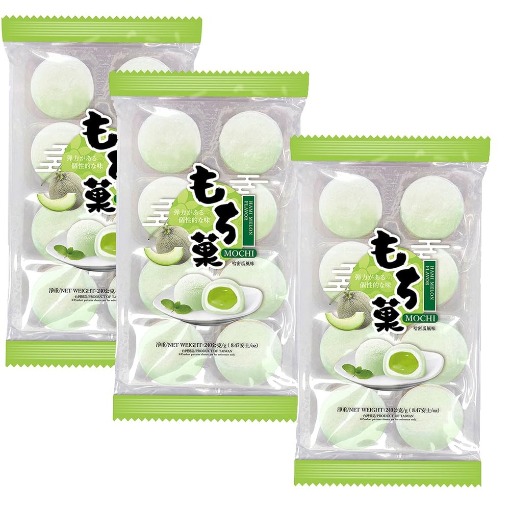 Hami Melon Flavor Mochi, Traditional Glutinous Soft & Chewy Glutinous Rice Cake,8.47oz3pack