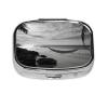 Black and White Beach Pill Box for Pocket or Purse, 2 Compartment Small Pill Case, Portable Travel Pill Organizer Daily Pill Container with Mirror Metal Medicine Case Unique Gift view 1