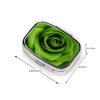 Green Rose Pill Box for Pocket or Purse, 2 Compartment Small Pill Case, Portable Travel Pill Organizer Daily Pill Container with Mirror Metal Medicine Case Unique Gift view 3