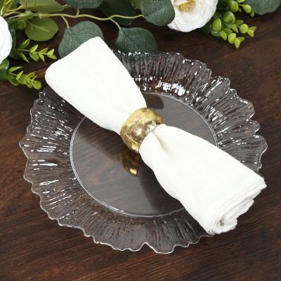 TCF Linen 20 Pack 10 Inch Clear Reef Design Plastic Dinner Plates Elegant Disposable Main Course Plates Stylish Reef Rim Party Tableware for Wedding Reception Banquet Holiday or Catering Events