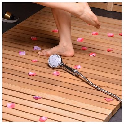 Ldhpaxl Solid Teak Wood Shower Floor Mat for Bathroom, Square Bath Mat with Anti-Slip Foot & with Center Drain Hole, for Inside Shower/Tiled Floor,20x30in(50x76cm)
