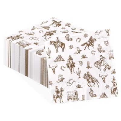 100 Pcs Western Cowboy Paper Napkins 3 Ply Cactus Horse 6.5 x 6.5 Inches Disposable Absorbent Hand Towels Wild West Rodeo Guest Napkins for Horse Theme Cowboy Birthday Dinner Bathroom Party Supplies