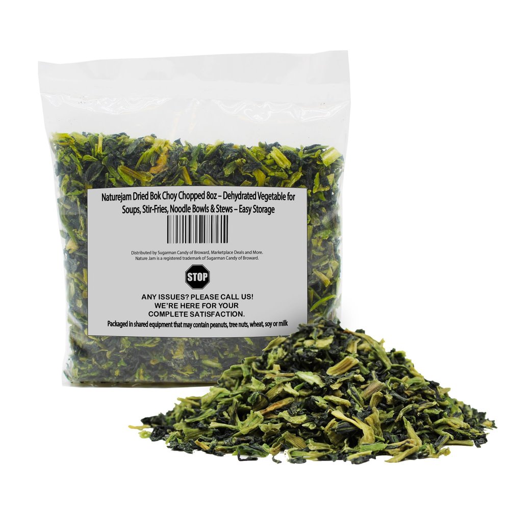Naturejam Dried Bok Choy Chopped 8oz Dehydrated Vegetable for Soups, Stir-Fries, Noodle Bowls & Stews Easy Storage