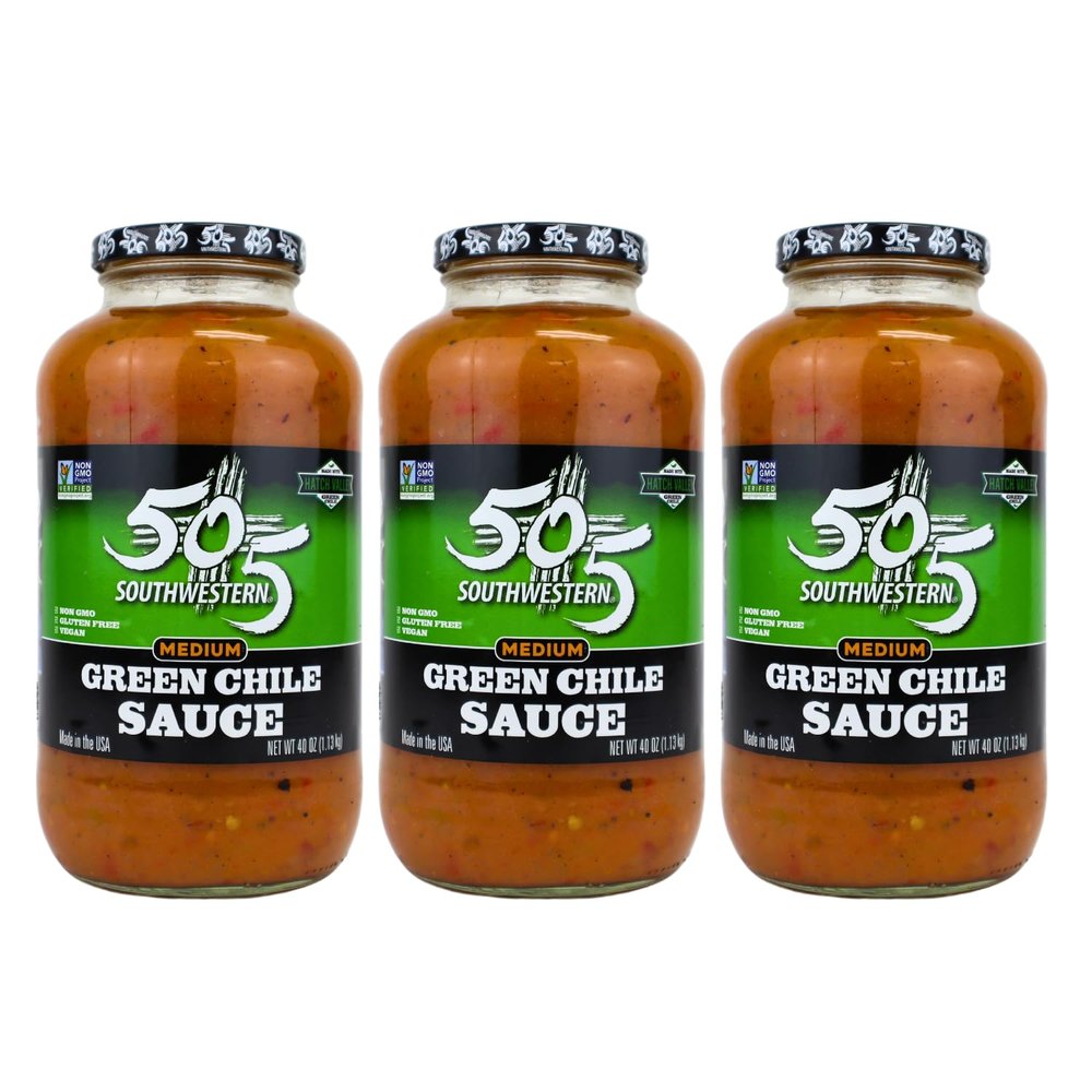 505 Southwestern Hatch Valley Medium Green Chile Sauce 40oz | Certified Non-GMO, Gluten Free & Vegan | Flavorful Hatch Valley Sauce for Eggs, Pork, Tacos & More (3 Pack)