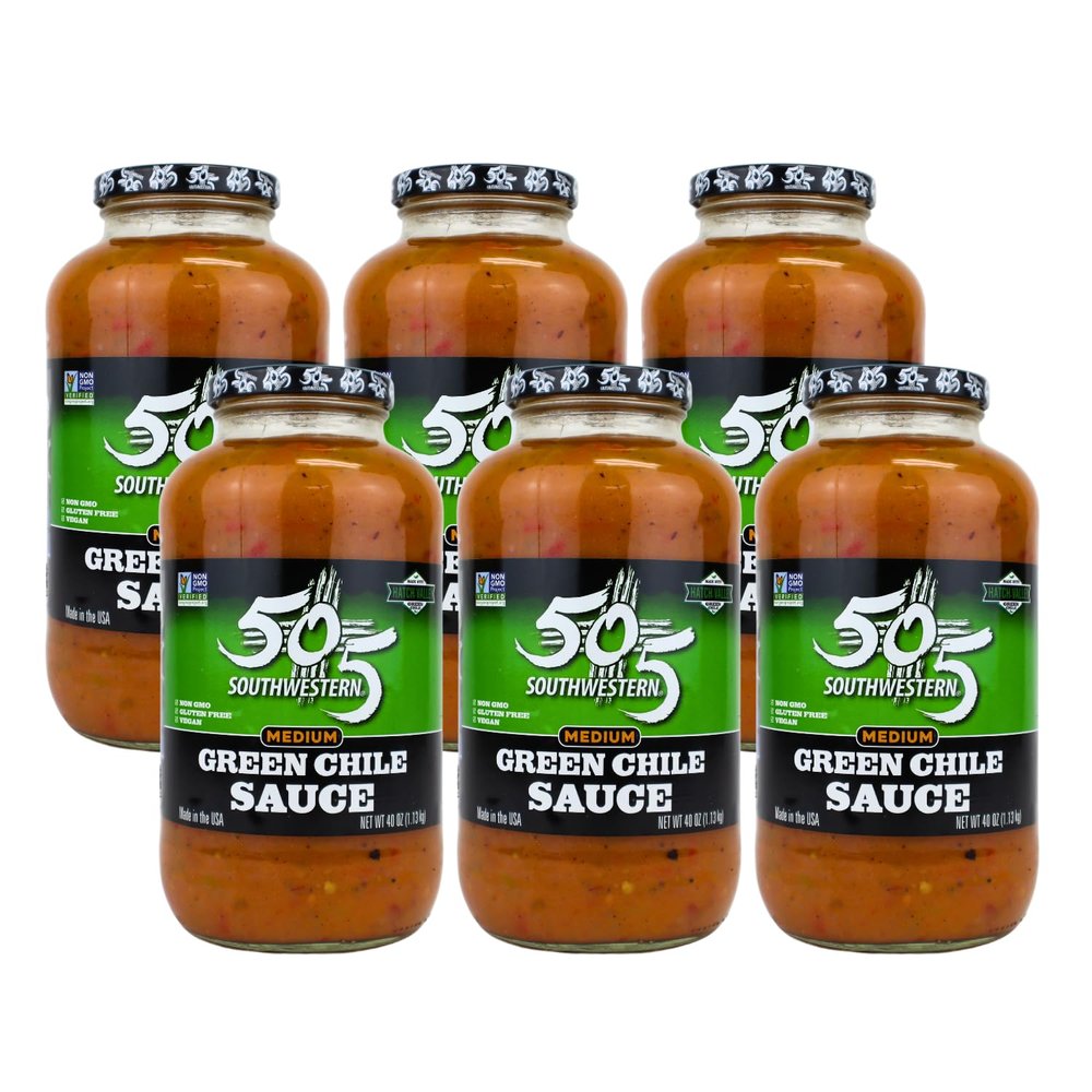505 Southwestern Hatch Valley Medium Green Chile Sauce 40oz | Certified Non-GMO, Gluten Free & Vegan | Flavorful Hatch Valley Sauce for Eggs, Pork, Tacos & More (6 Pack)