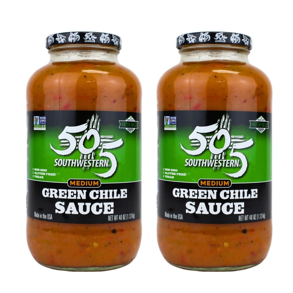 505 Southwestern Hatch Valley Medium Green Chile Sauce 40oz | Certified Non-GMO, Gluten Free & Vegan | Flavorful Hatch Valley Sauce for Eggs, Pork, Tacos & More (2 Pack)