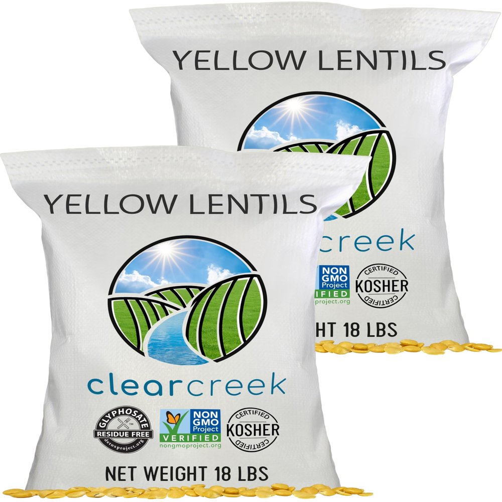 CLEAR CREEK Certified Glyphosate Residue Free Yellow Lentils | 36 lb Bag | Project Non-GMO Verified | Kosher | Vegan