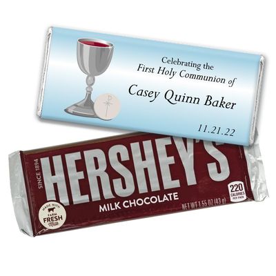 12 Count Personalized First Communion Chocolate Candy Bar Classic Cross - Blue Jewel