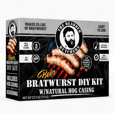 Bearded Butchers Beer Bratwurst DIY Kit, Seasoning & Hog Casing Makes 25 lb