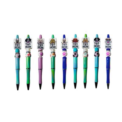 Dog Breed Paw Print Beaded Ballpoint Pen with Refill, Shih Tzu, Chihuahua, Boxer, Pomeranian, St. Bernard, German Shepherd, Cocker Spaniel (#3 - Labradoodle, Pink)