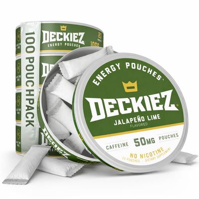 Deckiez Energy Pouches, 5 Cans (100 Servings), Sugar Free Caffeine Supplement, Coffee Pouches & Energy Drink Alternative, 50mg Caffeine Pouches, Jalapeo Lime Flavor