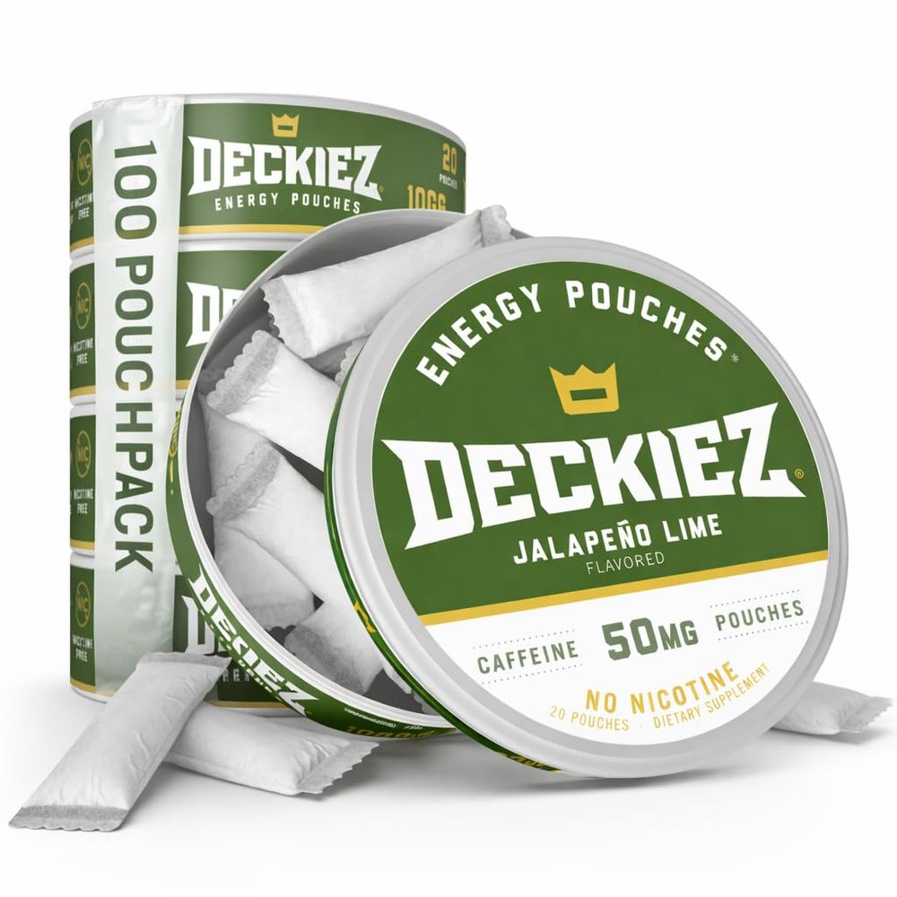 Deckiez Energy Pouches, 5 Cans (100 Servings), Sugar Free Caffeine Supplement, Coffee Pouches & Energy Drink Alternative, 50mg Caffeine Pouches, Jalapeo Lime Flavor