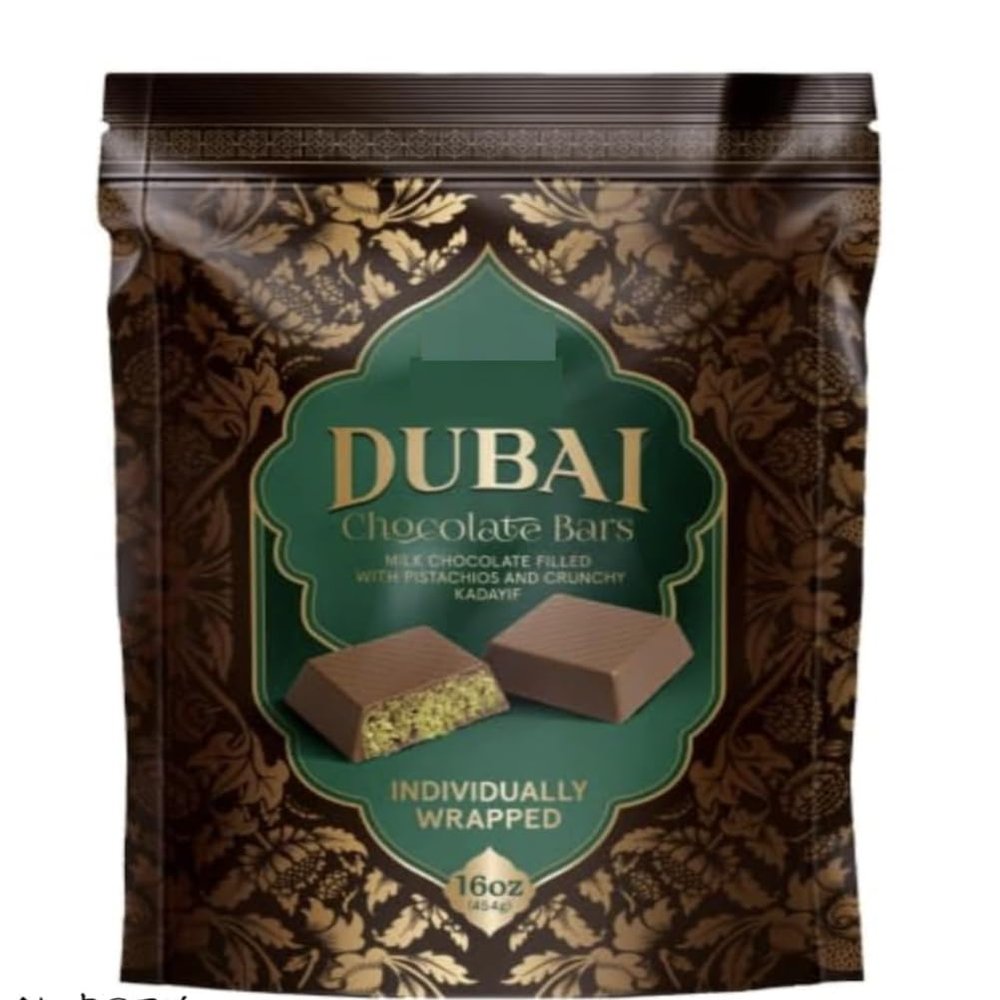 Dubai Chocolate Bars, Milk Chocolate with Pistachios and Kadayif, Individually Wrapped, 16 oz