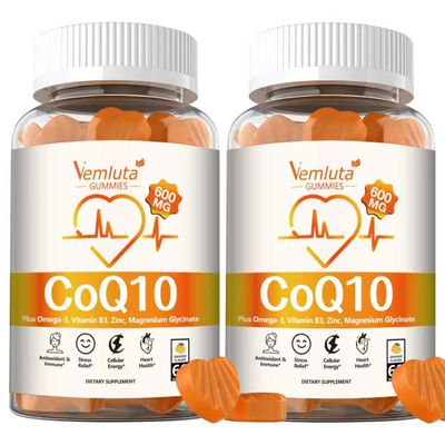 2 Pack CoQ10 Gummies, CoQ10-600mg- 3X Better Absorption Co q 10 Supplement Plus Omega-3, Magnesium, Vitamin B3 & Zinc for Adults Energy, Brain Heart Support,120 Counts
