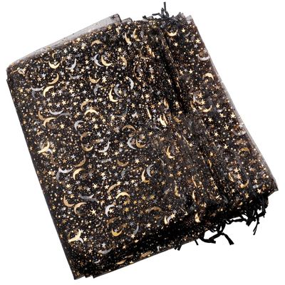 SUNGULF 12x16 Inches Drawstring Organza Bags Sheer Large Pouches Wedding Favor Party Christmas Gift Bag (Black Stars and Moon, 50 Packs)