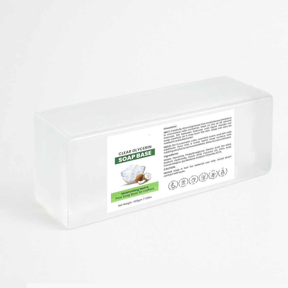 17.63oa Ultra Clear Moisturizing Glycerin Transparent Soap Base |100% Pure & Natural Glycerin | SLS/SLES and Paraben Free | Ideal for DIY Melts & Pour Handmade Organic Soap Making (500 gm)