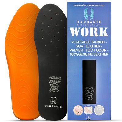 HANDARTE Memory Foam Work Insoles for Standing All Day | Premium Leather Boot Inserts for Men/Women | Durable - 100% Natural Goatskin & Anti Sweat (US W9.5/M8 | EU41)