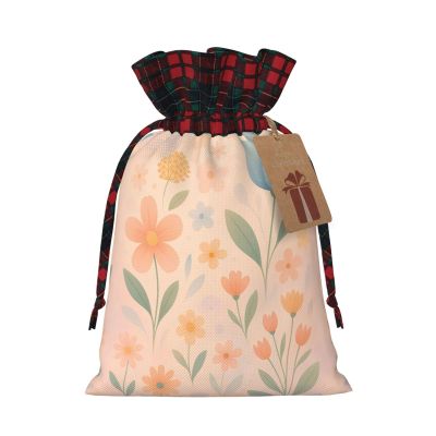 YzgWjBhd Christmas Drawstring Gift Bags with Tags, Fantasy Flowers Printed Reusable Holiday Wrapping Sacks, 4.7" x 6.9", Xmas Party Favor Presents