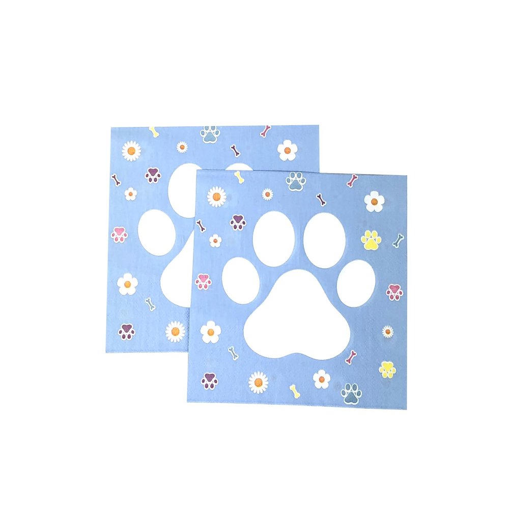 40Pcs Paw Print Napkins 2 Layers Paw Print Party Supplies Farm Animal Party Napkins for Animal Themed Birthday Western Part (Blue) 6.5in