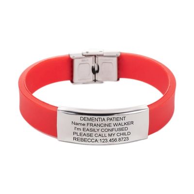 Personalized Identification Bracelets for Seniors Dementia Alzheimers,Customized Name Date Medical Address ICE Engraved Silicone Cuff Bangle Autistic Dementias Bracelet Safety ID Jewelry