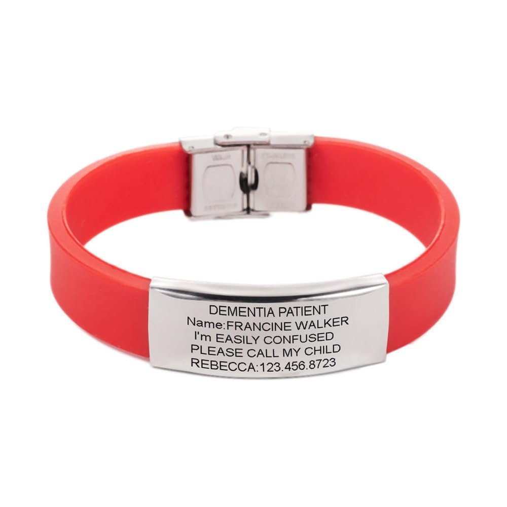Personalized Identification Bracelets for Seniors Dementia Alzheimers,Customized Name Date Medical Address ICE Engraved Silicone Cuff Bangle Autistic Dementias Bracelet Safety ID Jewelry