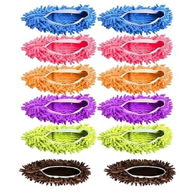 12 Ultra-fine Fiber Lazy Floor Slipper Covers are Easy to Clean, Convenient to disassemble, wash, Machine wash, and Reusable for Floor Wiping Slippers (Six Color White borde)