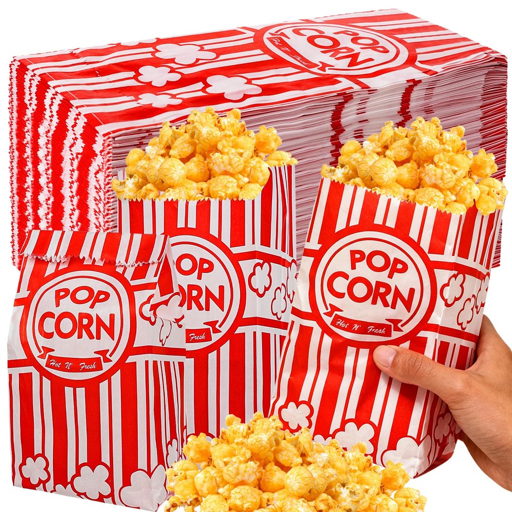 500 Pieces Paper Popcorn Bags - 1 oz Popcorn Bags Individual Servings for Party, Movie Night Supplies, Machine Small Mini Pop Corn Bag Container Bulk Holder Carnival