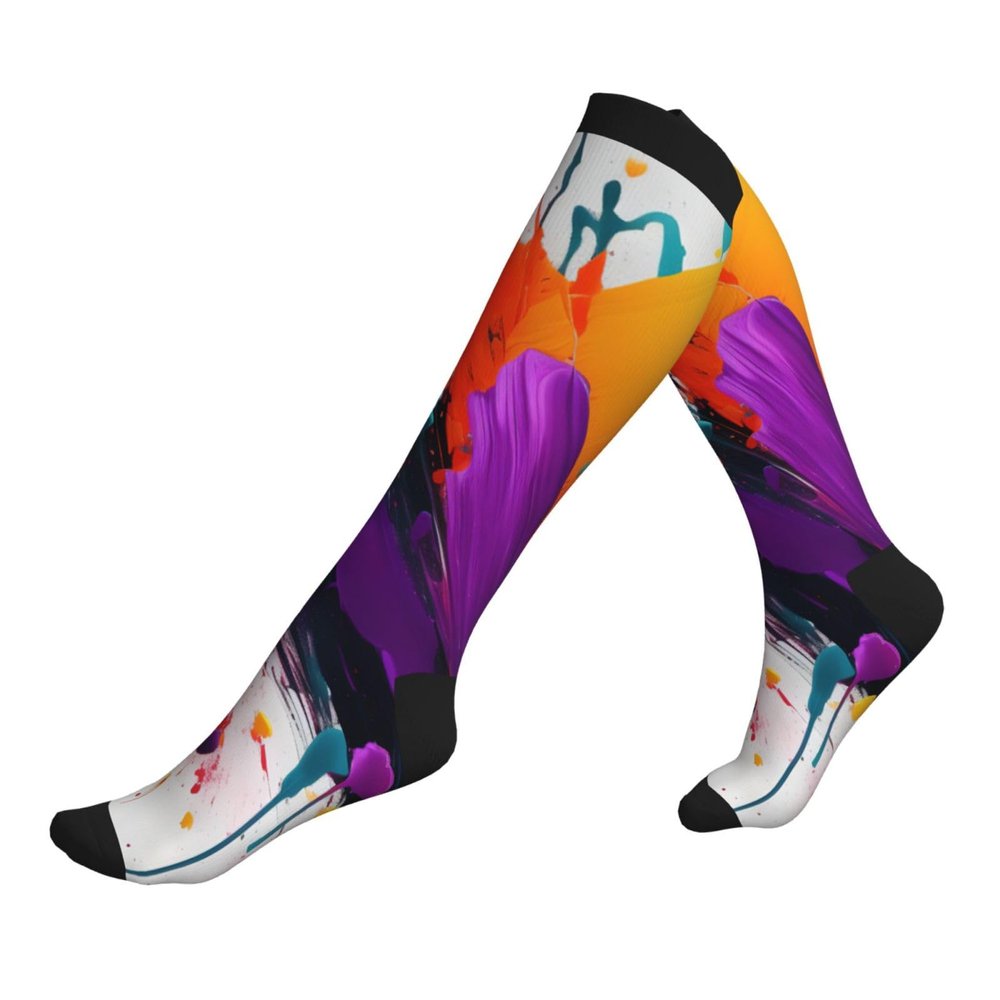 BSKGOHP Paint Splatter Print Compression Socks For Women And Men Fors Running Nursing Athletic