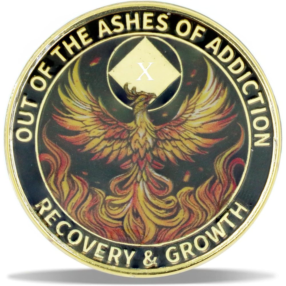 10 Year Phoenix Sobriety Coin Rebirth in Sparks NA Medallion Spiritual Token for Recovery & Clean Time Empowering NA AA Chips Gift for Men & Women