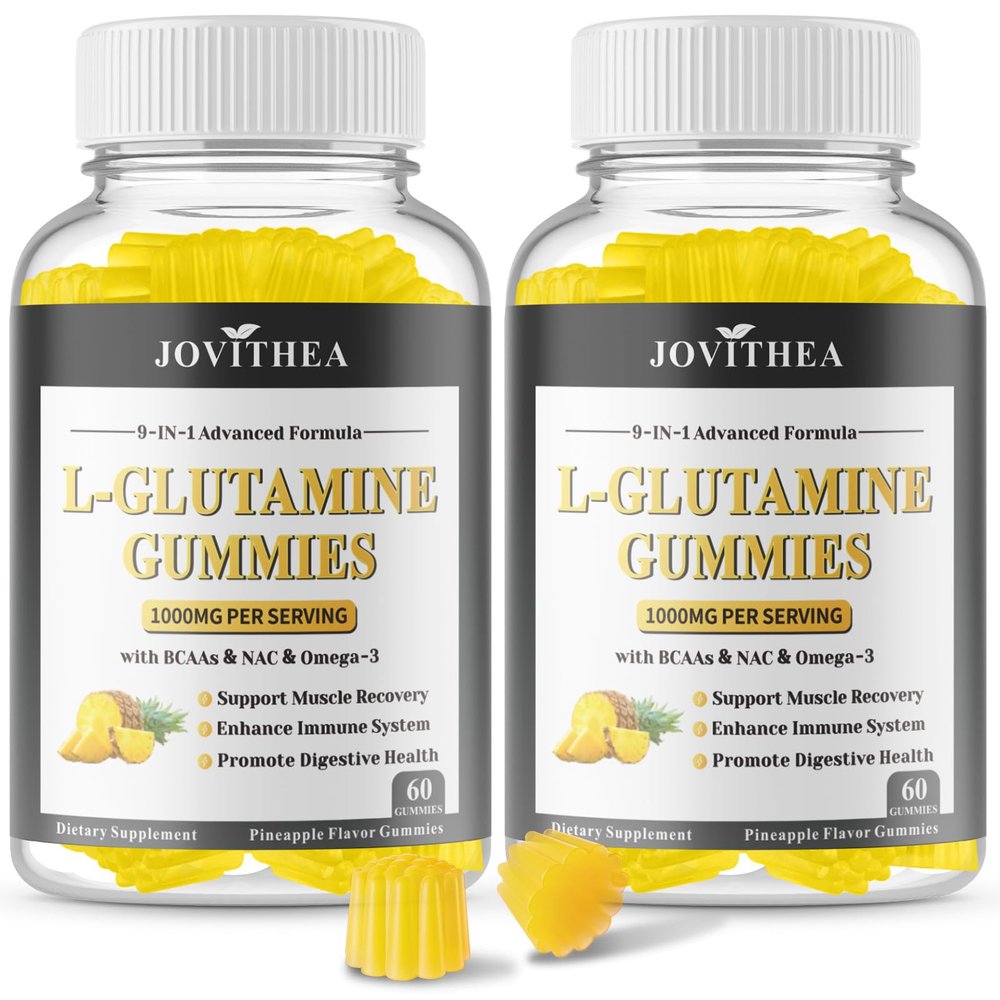 2 Pack L-Glutamine Gummies 1000mg, Glutamine Supplement for Women & Men, with BCAAs, Magnesium & NAC, Support Gut, Muscle Health & Immunity, Vegan, Non-GMO, Gluten Free, Keto Friendly, 120 Count