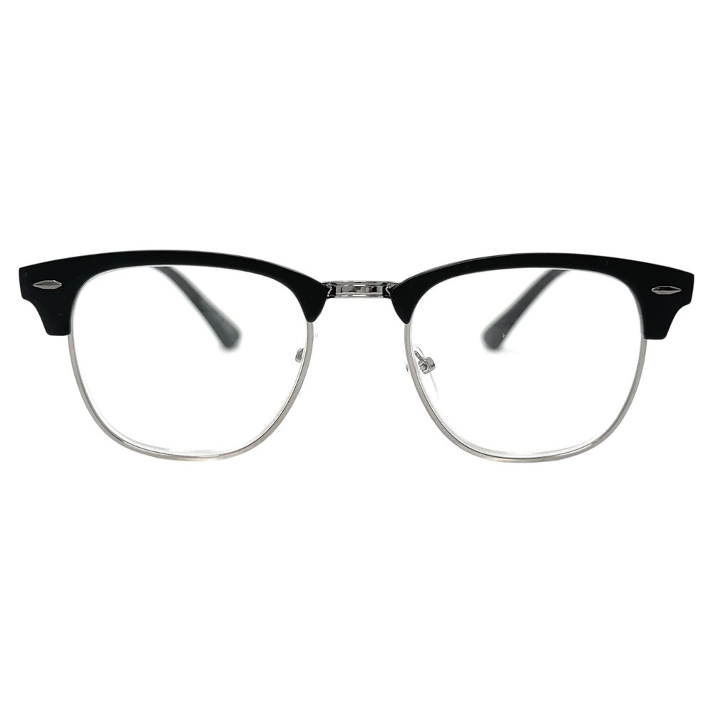 Incredible Bargains The Astoria Stylish Round Reading Glasses, Unisex Retro Browline Style Readers + 2.00 Black with Silver