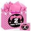 Cartoon Mouse 2nd Birthday Gift Bag Black Pink Mouse 2nd Birthday Bag with Tissue Paper and Card Polka Dots Bow Two Years Old Gift Wrapping Paper Bags for Baby Girls Shower Princess 2 Year Old Decor view 1