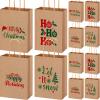 AmazingSpark 48 Pcs Christmas Kraft Gift Bags with Handles 4 Designs 5.91 x 3.15 x 8.27 Inches Xmas Paper Goody Bags Bulk for Treat Red and Green Holiday Party Favors Decoration Supplies(Modern) view 1
