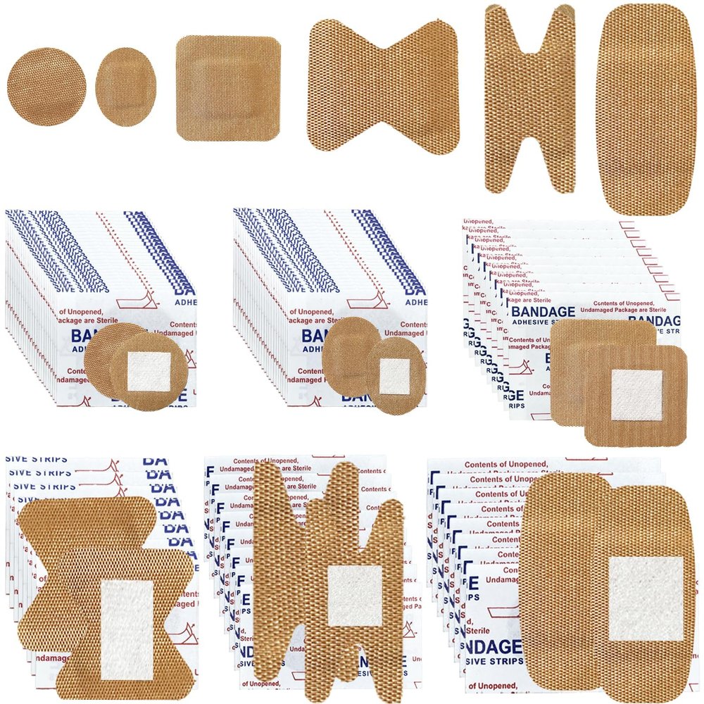120Pcs Breathable Fabric Small Bandages, Round Oval and Square Flexible Adhesive Strips for Face and Small Wounds Protection Care(Multi-Style)