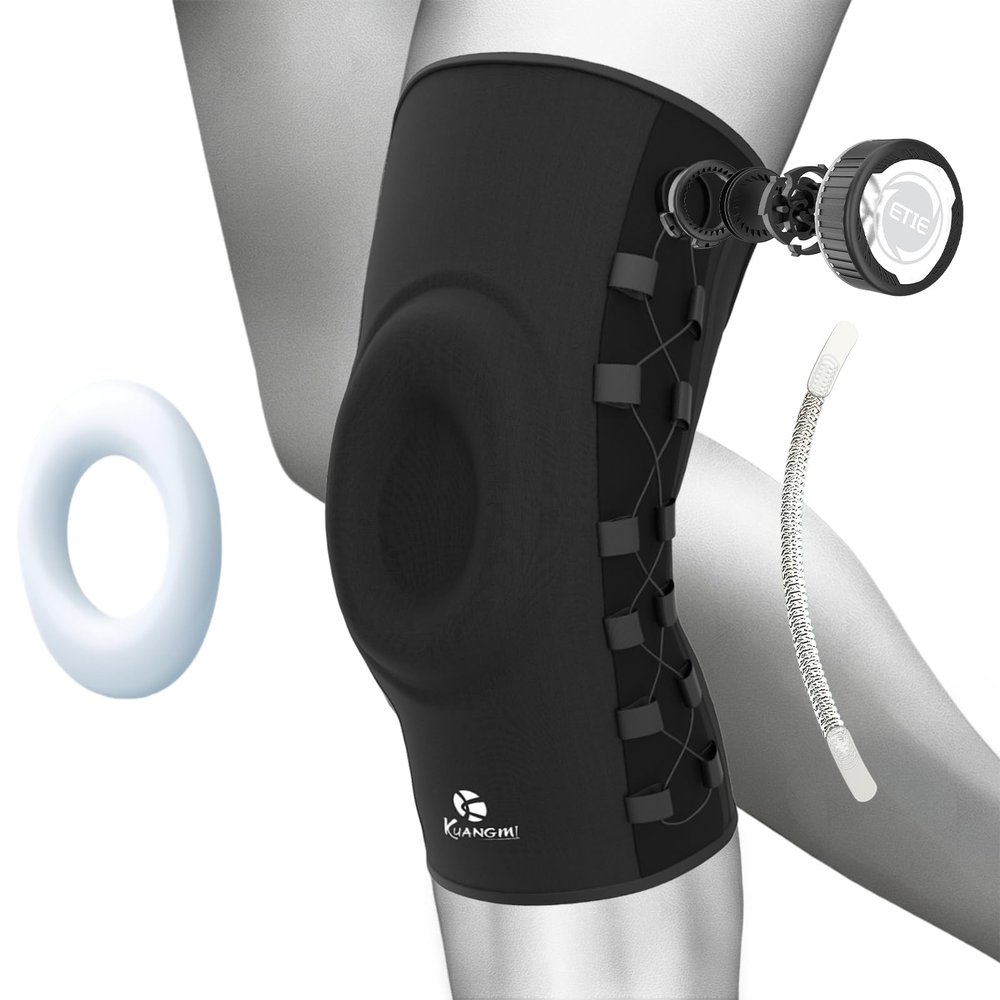 Kuangmi Knob Knee Brace, Knee Compression Sleeve with Patella Gel Pad & Side Stabilizers, Support for Sports, Workout, Pain Relief, Arthritis, Meniscus Tear (Left,Medium,Single)