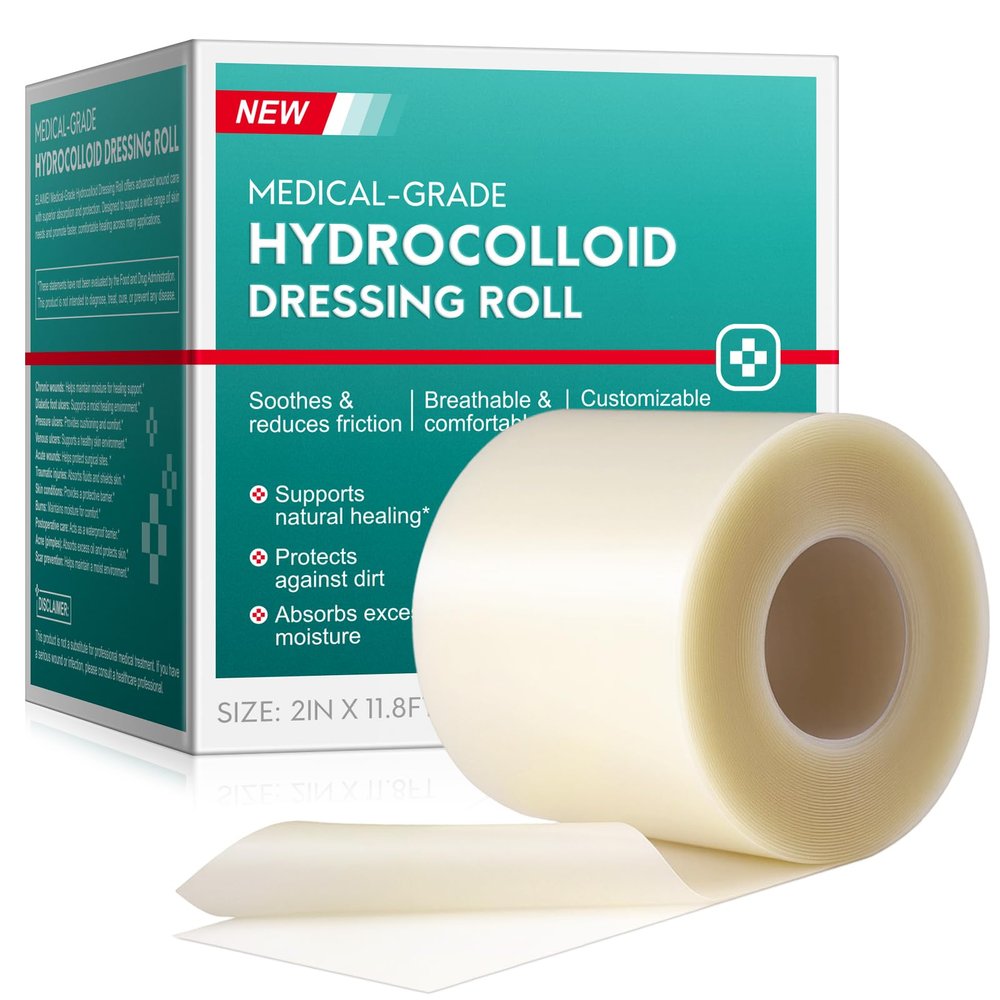 Hydrocolloid Tape Roll - Cuttable Extra Large Hydrocolloid Patch Bandages with Self-Adhesive, Ultra Absorbent, Flexible & Waterproof (1.97in*11.81ft) (1)