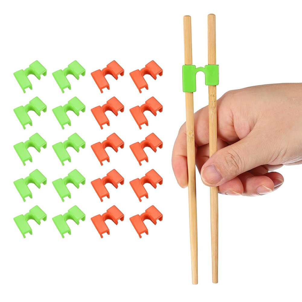 uxcell 20 Pcs Chopsticks Helper, Reusable Training Chopstick Hinges Connector Practice Chop Sticks Helpers for Adult Beginners Learners, Green/Orange Red