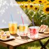 100PCS 12 oz Clear Plastic Cups with Lids and Colorful Straws, Round Bottom Disposable To Go Coffee Smoothie Juice Bubble Tea Cups, Small PET Party Cups for Holiday, Picnics, Takeout, Party, Office view 2