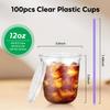 100PCS 12 oz Clear Plastic Cups with Lids and Colorful Straws, Round Bottom Disposable To Go Coffee Smoothie Juice Bubble Tea Cups, Small PET Party Cups for Holiday, Picnics, Takeout, Party, Office view 3