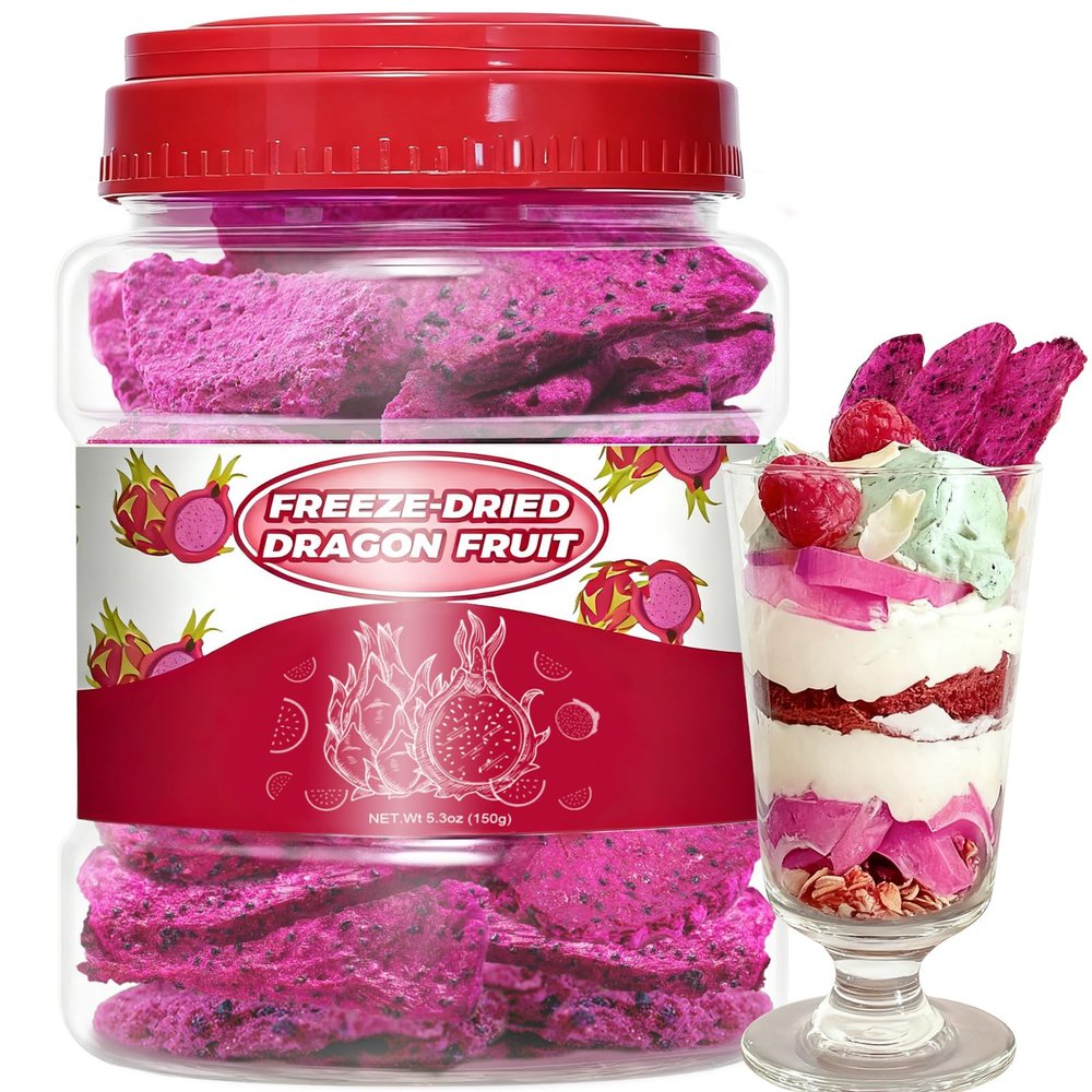 5.3oz Freeze Dried Dragon Fruit Chips 150g Healthy Natural Pitaya Chunks for Kids & Adults, Dehydrated Fruit Snack for Drinks, Smoothies, Bakery & Cereal Low Calorie, Gluten Free, Vegan